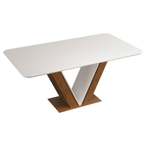 Mesa de Jantar Retangular Tampo Chanfrado Curvo Rute DJ Móveis Freijó/Off White