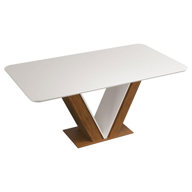 Mesa de Jantar Retangular Tampo Chanfrado Curvo Rute DJ Móveis Freijó/Off White