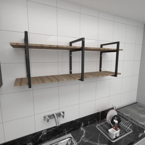 Prateleira industrial para cozinha aço cor preto prateleiras 30cm modelo ind05
