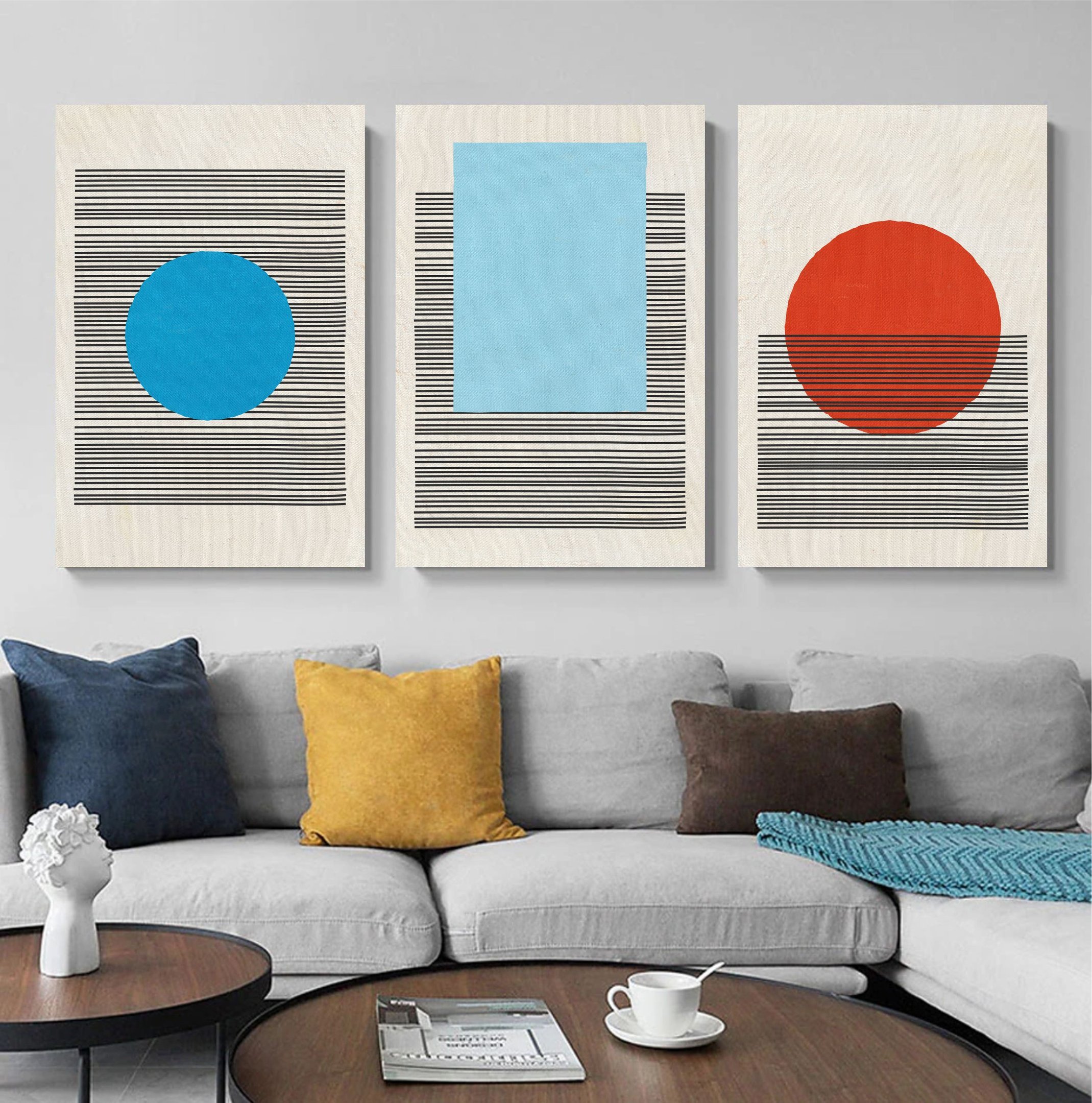 Kit com 3 lindos quadros de figuras geométricas pintadas a mão para ...