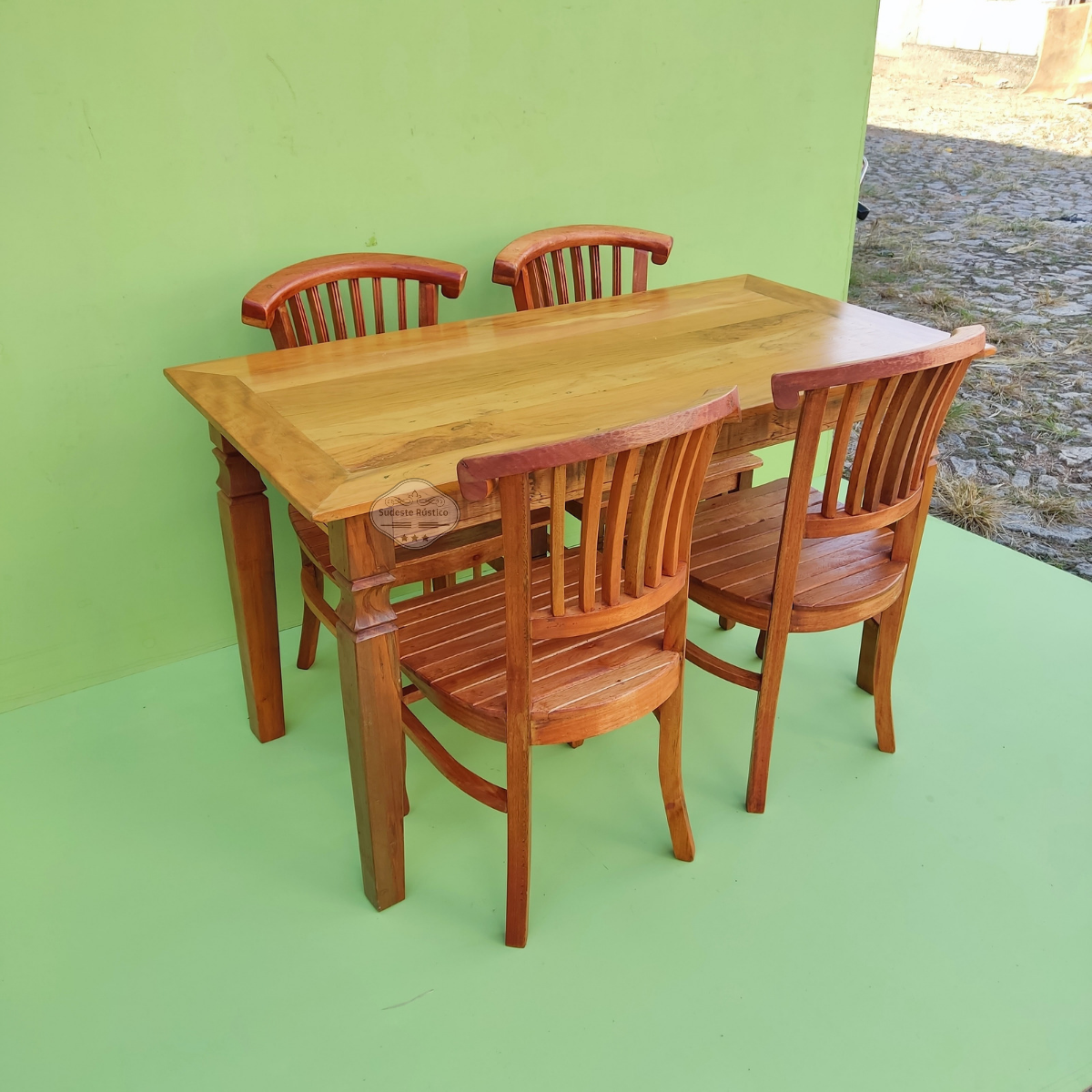 Mesa de Jantar Madeira de Demolição 1,40 x 0,70 com 4 Cadeiras Leque Sudeste Rustico - 4