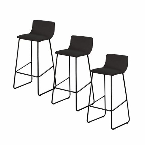 Conjunto 3 Banquetas Dubai em Couro Preto e Base Preta