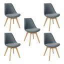 Ver imagem 1 de Kit 5 Cadeiras Charles Eames Leda Veludo Luisa Saarinen Estofada Base Madeira - Cinza