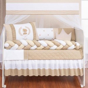 Kit Berço Trança Completo Urso Teddy Bege 12 Peças