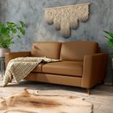 Ver imagem 1 de Sofá Sala de Estar Living 3 Lugares 240cm Presley Pés Madeira Couro Caramelo G52 - Gran Belo