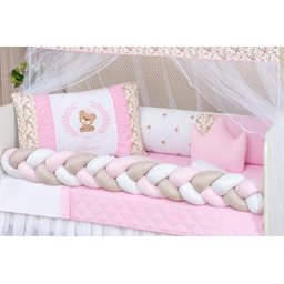 Jogo De Berço Completo Rosa 14 Peças Com Saia Box E Lençol - 2