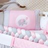 Kit Protetor de Berço Menina 14 Peças Elefante e Trança Rosa - 3