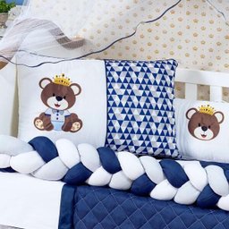 Kit Berço Trançado Urso Rei 13 Peças Com Saia Azul Marinho - 3