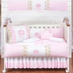 Kit Protetor De Berço Coroa Princesa Rosa 11 Peças - 1