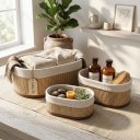Ver imagem 4 de Cestos Organizadores Decorativos com Forro em Tecido Kit 3 – Conjunto Multiuso para Banheiro, Quarto