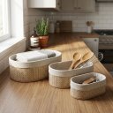 Ver imagem 7 de Cestos Organizadores Decorativos com Forro em Tecido Kit 3 – Conjunto Multiuso para Banheiro, Quarto
