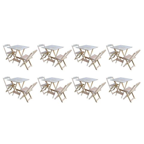 Kit 8 Jogos De Mesa Dobravel Com 2 Cadeiras De Madeira 70X70 - Sem Pintura - Marrom