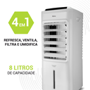 Ver imagem 2 de Climatizador Ar Frio 4 em 1 Controle Umidificador 8 Litros 127V Ventilador 3 Velocidades Filtra