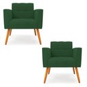 Ver imagem 1 de Kit 2 Poltronas Elisa Veludo Verde Pés Palito Castanho - D’Rossi