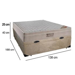 Cama Baú Casal Suede + Colchão Casal Ortobom Airtech Molas SpringPocket  (65x138x188) Bege - 3