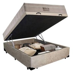Cama Baú Casal Suede + Colchão Casal Ortobom Airtech Molas SpringPocket  (65x138x188) Bege - 6