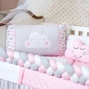 Ver imagem 3 de Kit Jogo Protetor Berço Menina Nuvem 12 Peças Com Trança