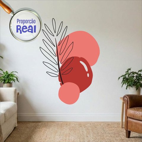 Adesivo Floral Boho Vermelho Estilo Nórdico 130x90 Minimalista Mod.02