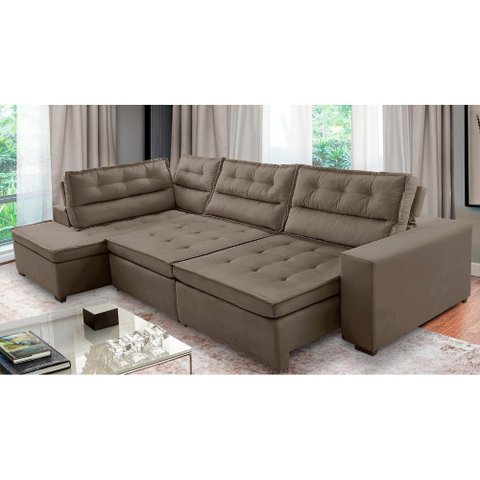 Sofá de Canto Retrátil e Reclinável com Molas 3,40x2,00 Esq Virginia Suede Capucino Adonai