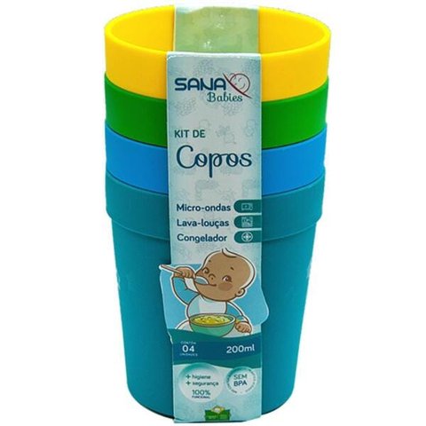 Kit 4 Copos Refeição/Alimentação Infantil/Menino Sana Babies