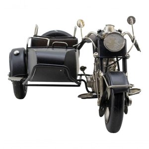 Motocicleta Preta com Sidecar 28cm Estilo Retrô - Vintage