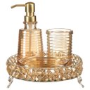 Ver imagem 1 de Kit Lavabo Bandeja Luxo Vidro Banheiro Dispenser Líquido Pia