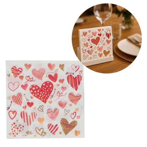 Guardanapo Estampado Corações Branco e Vermelho 20 Folhas 16cm - Tuut