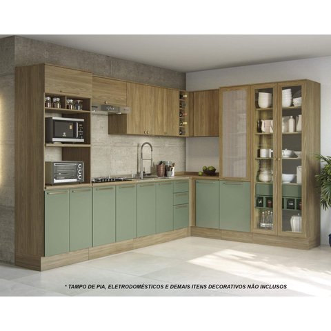 Armário de Cozinha Modulada Completa de Canto 11 Peças 3,29x2,28m Botanic Kappesberg