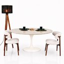 Ver imagem 2 de Mesa de Jantar Saarinen Oval 160x90 cm Tampo Quartzito Taj Mahal e Base Laca Off White