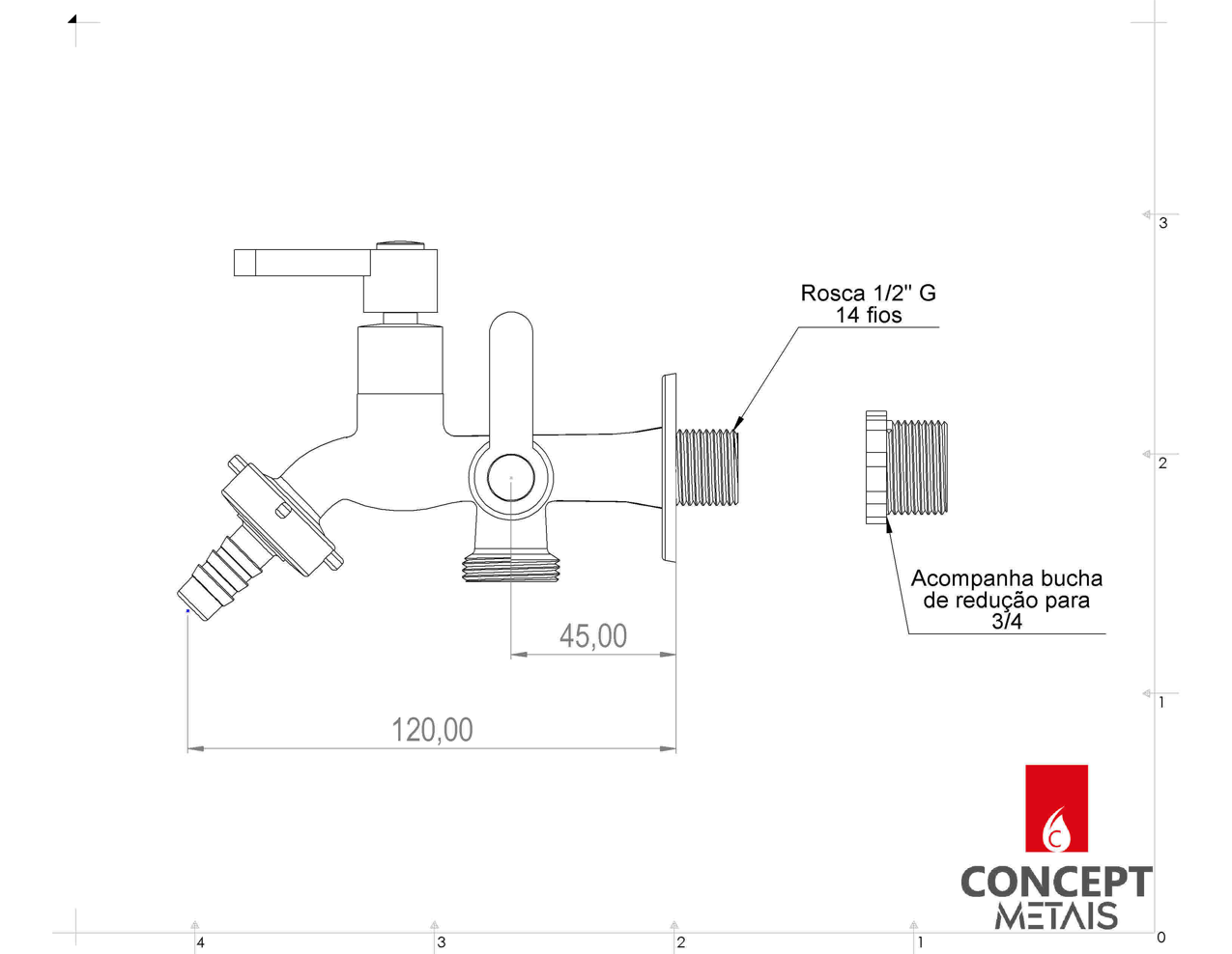 Torneira Tanque / Máquina Lavar 2 Saídas Abs Cromado 1/4v Concept Metais - 4