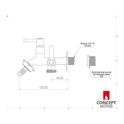Torneira Tanque / Máquina Lavar 2 Saídas Abs Cromado 1/4v Concept Metais - 4