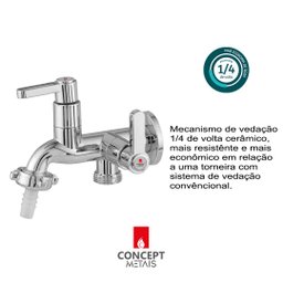 Torneira Tanque / Máquina Lavar 2 Saídas Abs Cromado 1/4v Concept Metais - 2