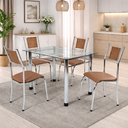 Ver imagem 1 de Mesa de Jantar 4 Cadeira Cromadas Tampo Vidro Estilo Moderno:Bege 222/419