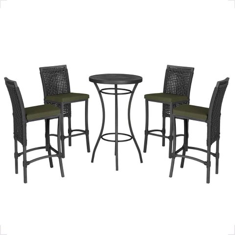 Mesa Bistro e 4 Banquetas Roma Preta Corda Náutica 13 Trama Original