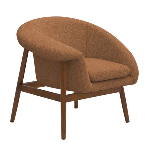 Poltrona Decorativa Yumi Base Madeira Braço Direito Bouclé Terracota - Nexta Casa