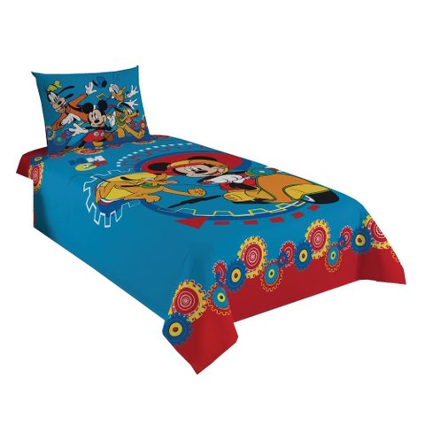 Jogo de Cama Infantil Lepper Mickey Solteiro 2 Peças Estampado Azul