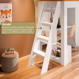 Cama Alta Office Adulto com Escrivaninha e Roupeiro Vivace Branco - 4