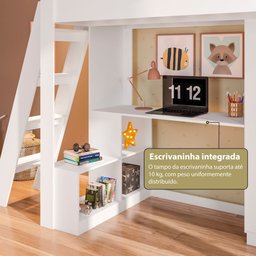 Cama Alta Office Adulto com Escrivaninha e Roupeiro Vivace Branco - 5
