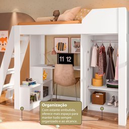 Cama Alta Office Adulto com Escrivaninha e Roupeiro Vivace Branco - 9