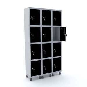 ROUPEIRO DE AÇO 3M 12 PORTAS FECHADURA PANDIN - CINZA/PRETO GRF 503/12 DI