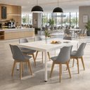 Ver imagem 1 de Mesa Cozinha e Refeitório 180cm x 90cm Pés Metal com 6 Cadeiras Siena Pés Madeira Casa Lar Cor: