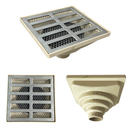 Ver imagem 1 de Ralo Aluminio Modelo 15x15 Reta com Dupla Tela e Coletor Bege Saída Adapt de 40mm até 100mm