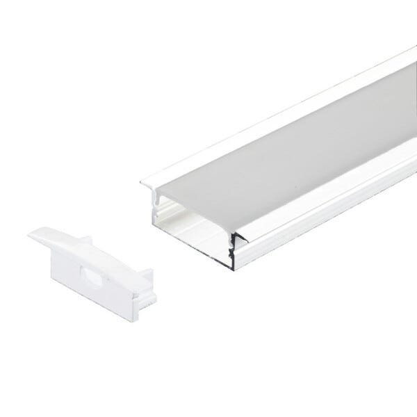 Perfil Embutir Alumínio Branco 30.5x9.3mm 1 Metro + 2 Metros Fita 120 LEDS/Metro 4000K + Fonte 2A - 1