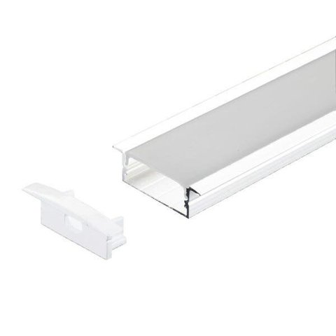 Perfil Embutir Alumínio Branco 30.5x9.3mm 1 Metro + 2 Metros Fita 120 Leds/metro 4000k + Fonte 2a