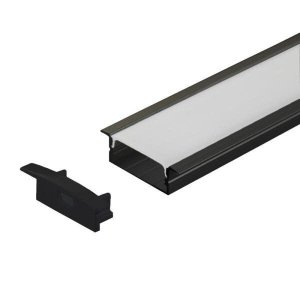 Perfil Embutir Alumínio Preto 30.5x9.3mm 1 Metro + 2 Metros Fita 120 Leds/metro 3000k + Fonte 2a