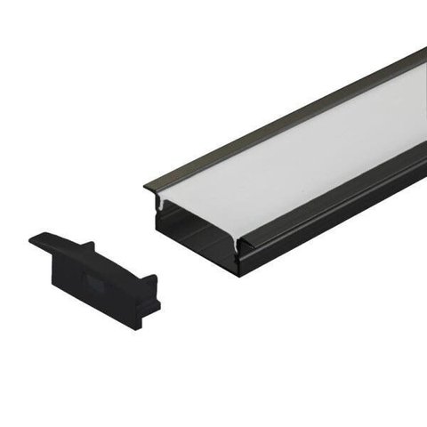 Perfil Embutir Alumínio Preto 30.5x9.3mm 1 Metro + 2 Metros Fita 120 Leds/metro 3000k + Fonte 2a