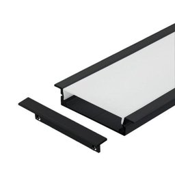 Perfil Embutir Alumínio Preto 66x13mm 1 Metro + 2 Metros Fita 120 Leds/metro 3000k + Fonte 2a - 1