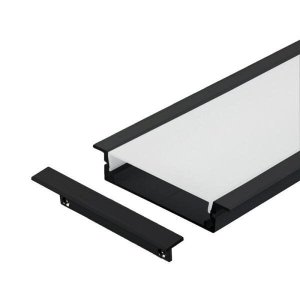 Perfil Embutir Alumínio Preto 66x13mm 1 Metro + 2 Metros Fita 120 Leds/metro 3000k + Fonte 2a