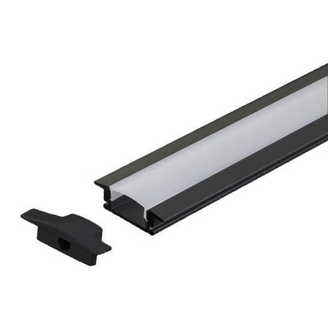 Perfil Embutir Alumínio Preto 24.5x7mm 1 Metro + Fita 120 Led/metro 4000k + Fonte 2a