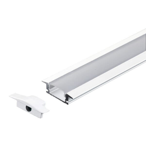 Perfil Embutir Alumínio Branco 24.5x7mm1 Metro + Fita 120 LED/Metro 6000K + Fonte 2A